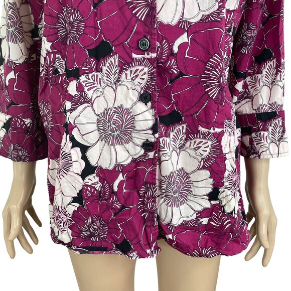 East Fifth Shirt Womens 1X Pink Purple Floral Button Down Blouse Lightweight - Picture 6 of 8